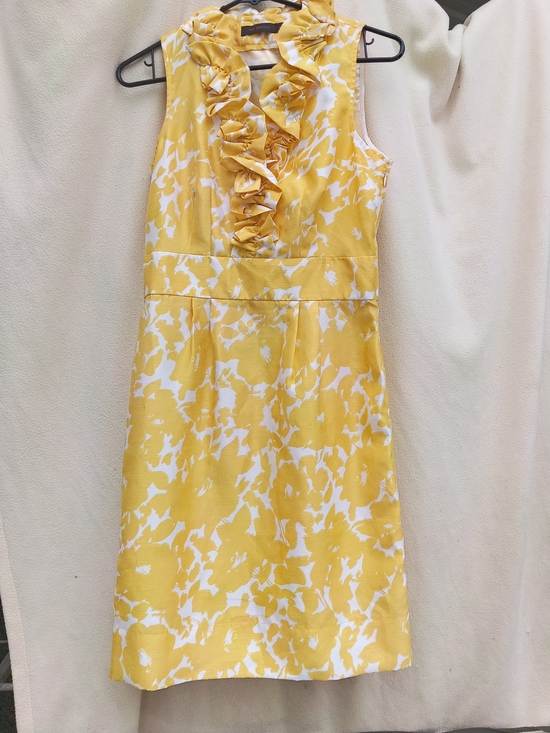 The Limited Dresses & Skirts - The Limited Yellow and White Ruffle-Front Sleeveless Mini Dress